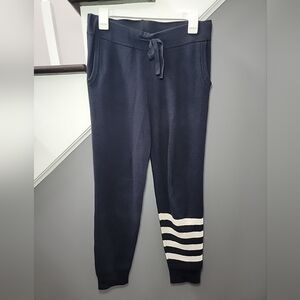 Monrow Sweatpants Small Blue Joggers White Stripes Cashmere Blend Comfort Warm